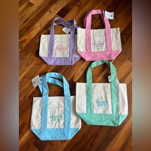 Trader Joe’s Pastel Mini Canvas Tote Bag Set, all 4, NEW